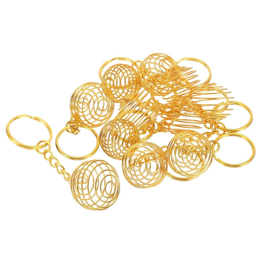 3727 Spiral Bead Cages Pendant with Keychain, 10Pcs 25x30mm Stainless Steel